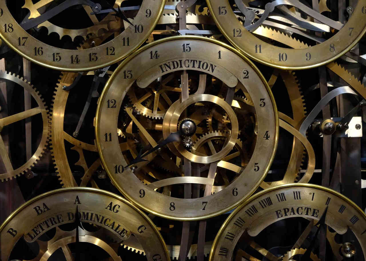 Image of a clock with elaborate gears